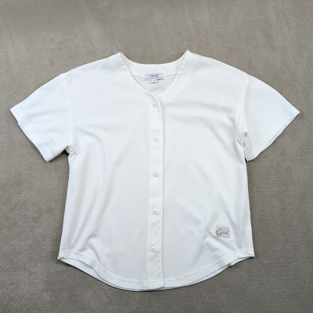 Cherokee Size XL Women White Vintage Baseball Jersey Button Front Made in USA